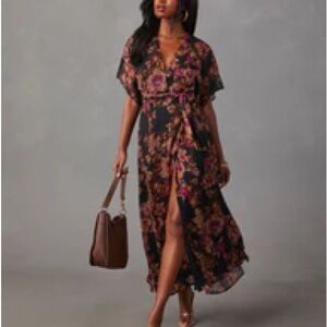 Vici Aubrey Surplice Chiffon Floral Maxi Dress - Black / S NWOT